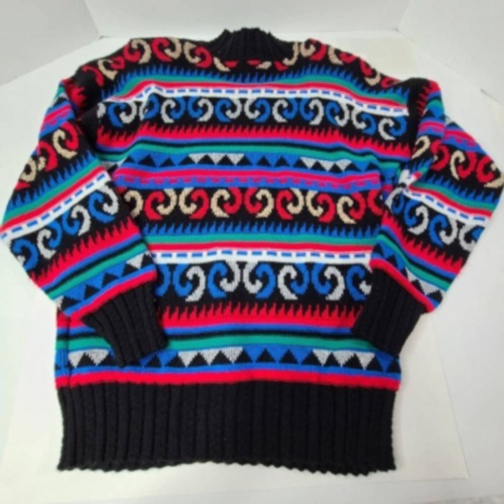 Adele Knitwear Womens Pullover Sweater Blue Black Geometric Vintage Plus 22W